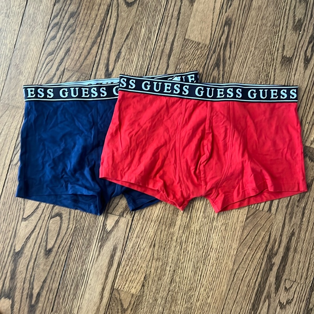 Two pair GUESS Large boxer brief / trunks navy blue & red New